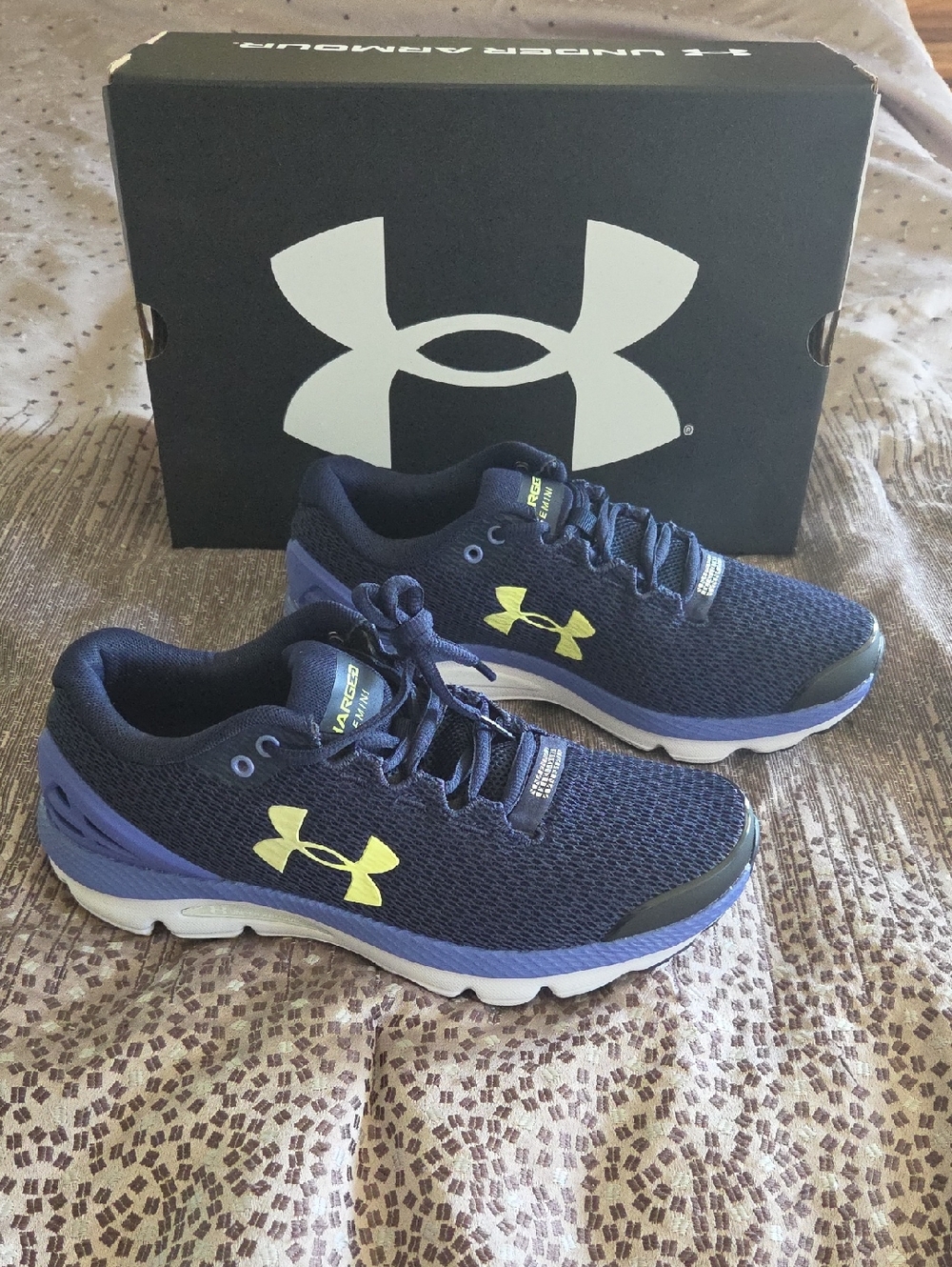Under Armour Women's Navy and Yellow Mesh Running Sneakers